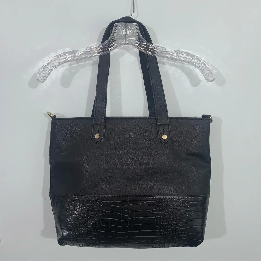 Steve Madden black faux croc tote shoulder bag - Picture 2 of 15